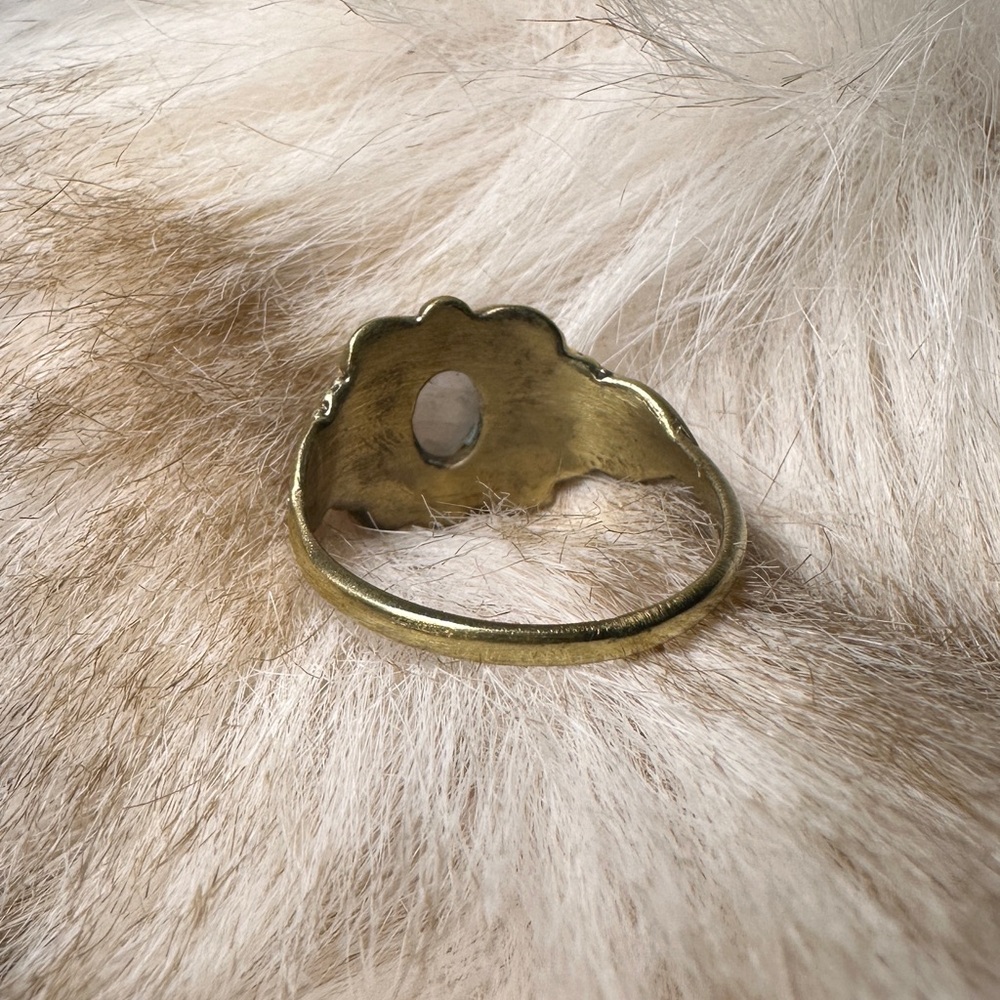 Solid Brass Filigree Moonstone Solitaire Ring - image 8